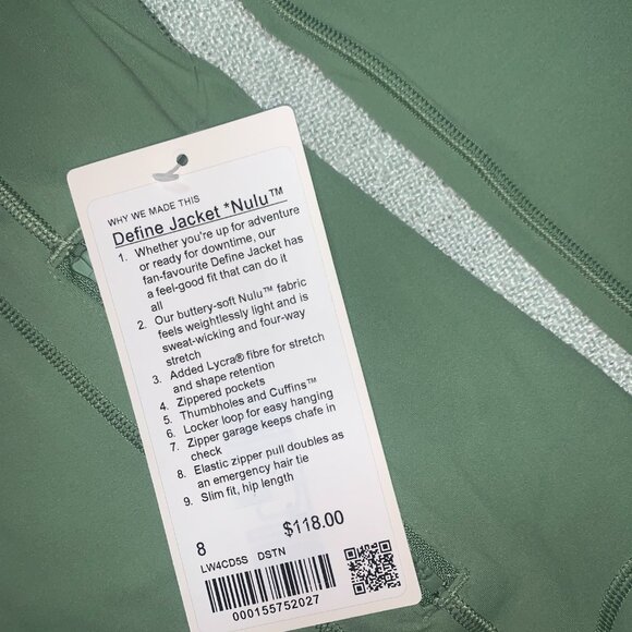 Lululemon NWT Define Jacket Nulu size 8 Desert Green - Picture 2 of 15